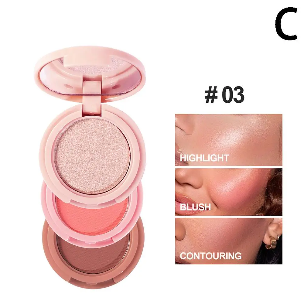 3 In 1 Highlighter Blush Palette Pearly Blush Shiny Eyeshadow Multifunctional Face Makeup Palette