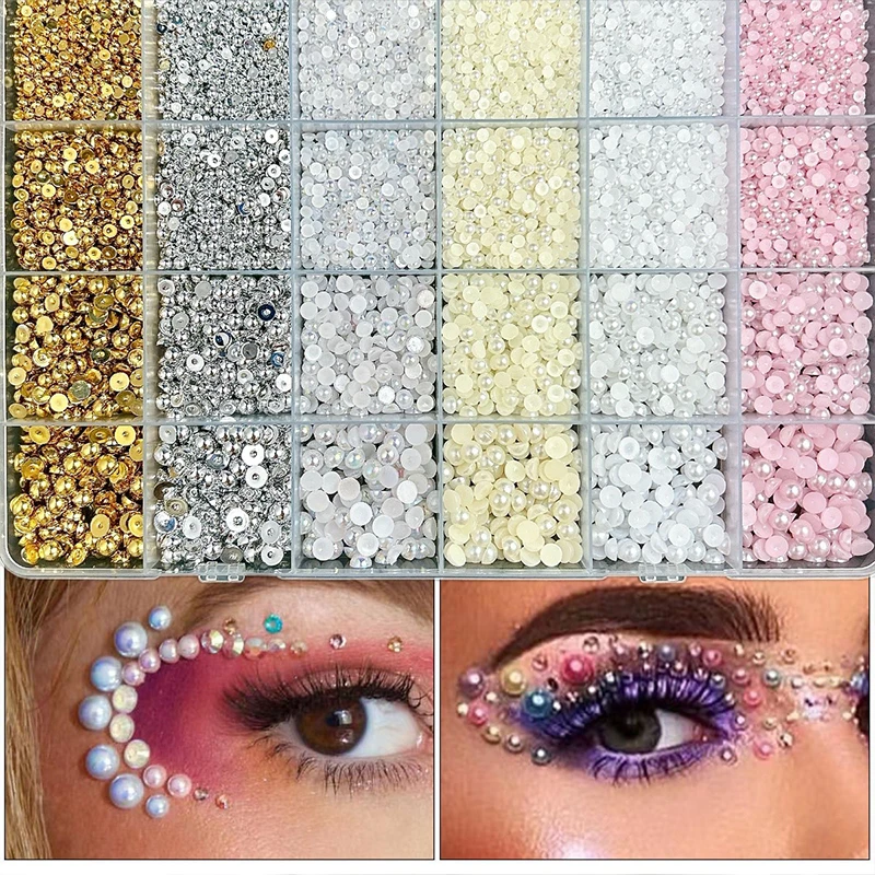 24-rasters halve cirkel imitatie parel kralen 3D nagelbedels platte bodem nagelkunst decoraties veelkleurige nagel sieraden ambachten