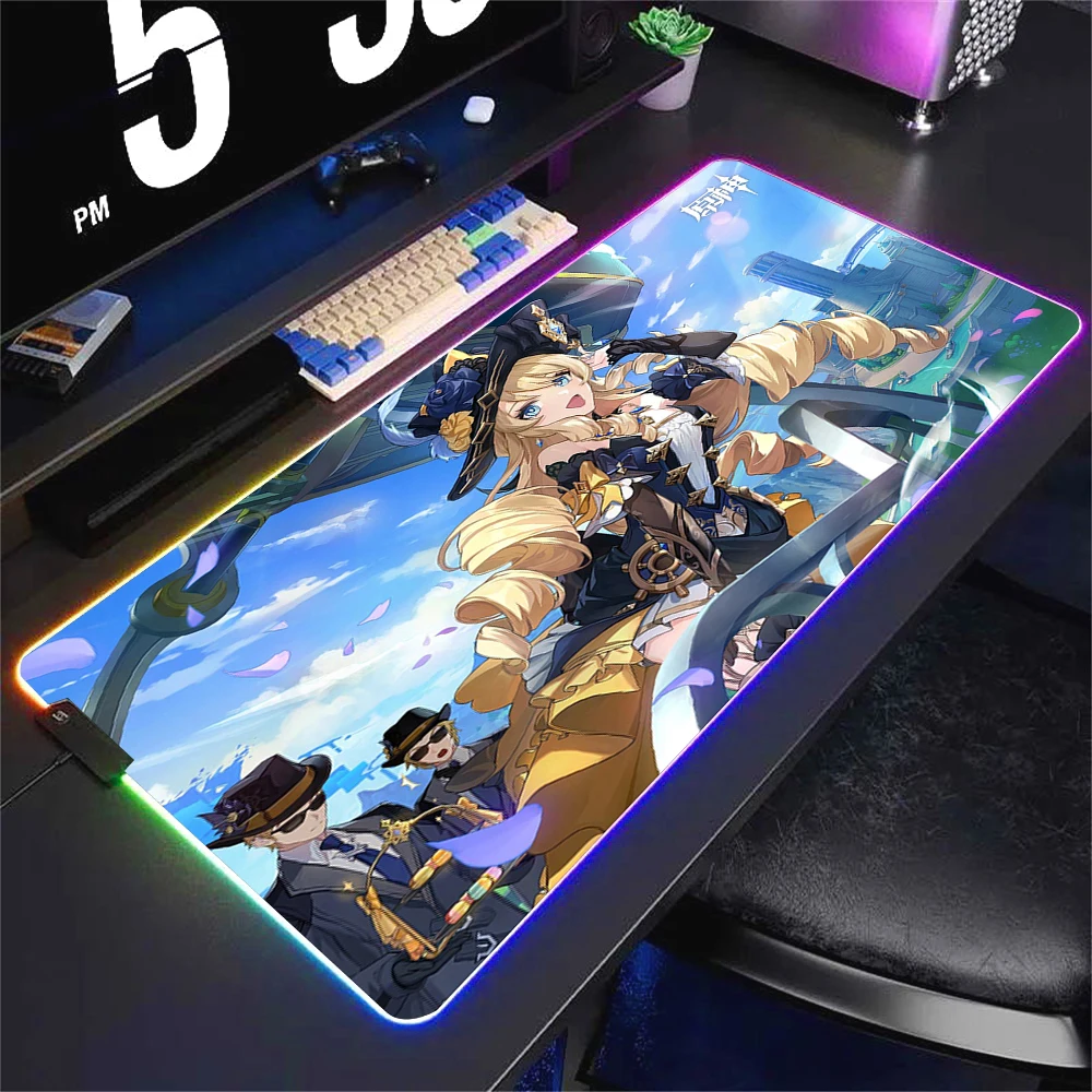 RGB Genshin impact Gamer Mouse Pad Wanderer Anime Mousepad LED Glowing Mouse Mats Rubber Gaming Computer Luminescence Mausepad