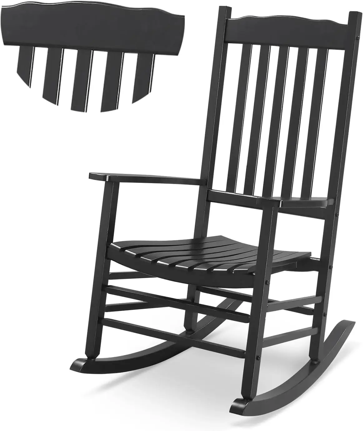 Outdoor Rocking Chair, Solid Wood High Back Rocker, All Weather Lounge Chair for Porch Patio Fire Pit Garden Backyard Deck Indoo