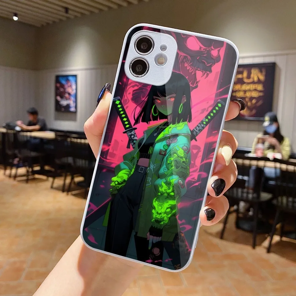 Weapon Sword Girl Mobile Cell Phone Case for iPhone 15 14 13 12 11 Pro Max X XR XS 8 7 Plus Liquid Glass Phone Cover Funda