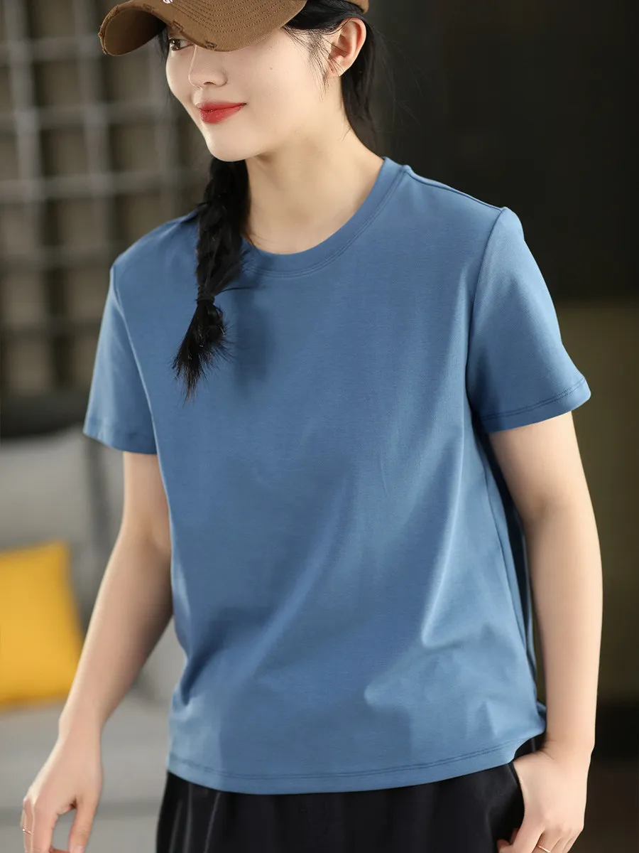 

Высококачественная хлопковая футболка с круглым вырезом и коротким рукавом, весна-лето, женская, приталенная, цветная, винтажная, без застежек, размер L