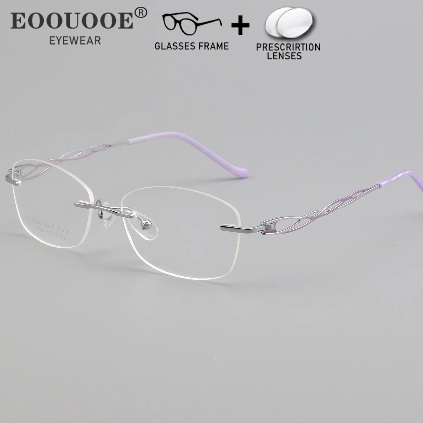 

Women Myopia Rimless Glasses Hollow-out Design Prescription Lenses UV Progressive Reading Eyeglasses Anti Blue Light Glasses