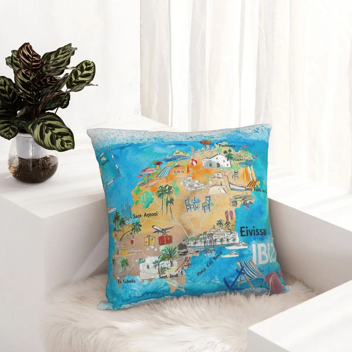 Ibiza Spain Illustrated Map With Landmarks And Highlights pillowcase printed cushion cover sofa waist pillow pillow cover