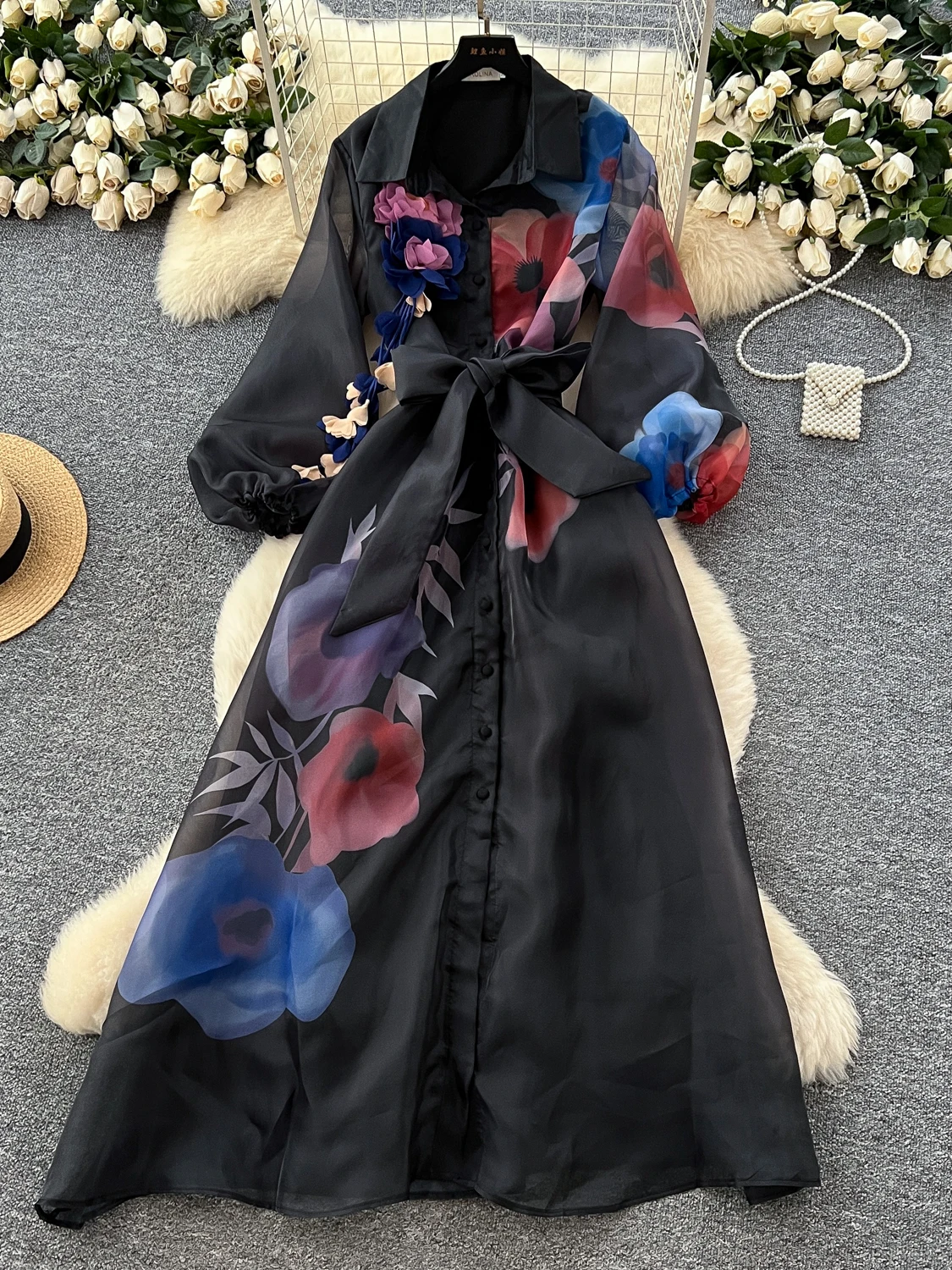 ชุดกิโมโนเอลี ลอง ดร. สำหรับผู้หญิง เอวสูง ลายพิมพ์ พร้อมกระโปรงทรงโคมไฟ สไตล์เกาหลี เหมาะสำหรับใส่ไปทำงาน