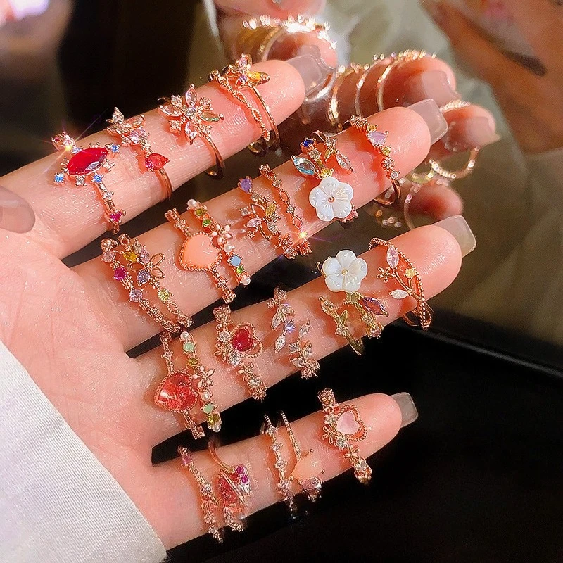 

Кольцо с цирконом в корейском стиле, открытый дизайн, женское ретро-кольцо с цветным бриллиантом в форме сердца, ювелирное изделие