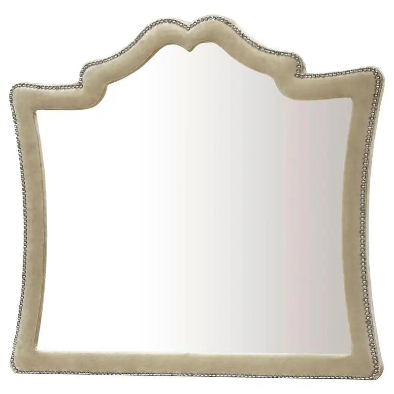 Upholstered 5-Piece Bedroom Set with Ivory Finish and Camel Accents