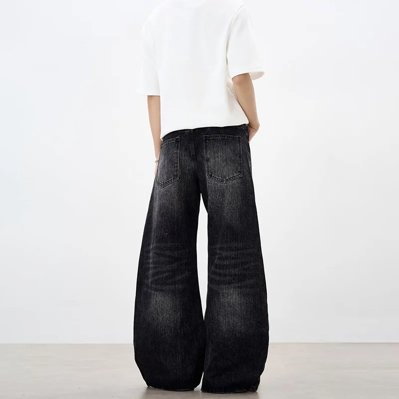 الكورية الخريف والشتاء الرجال الجينز الخيزران منقوشة سكين منحني الجينز فضفاض مستقيم الساق السراويل متوهج قليلا بنطال ذو قصة أرجل واسعة