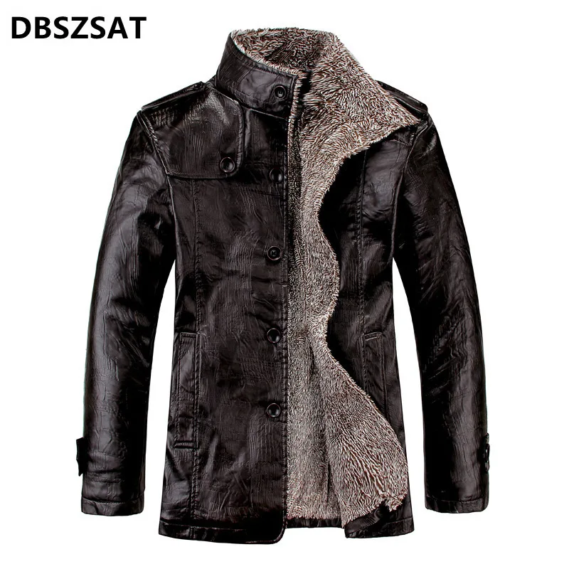 New Arrived Autumn/winter Men's Coat Stand Collar with Wool and Velvet Thick Thermal Jacket Leather Shirt Waterproof Large Size