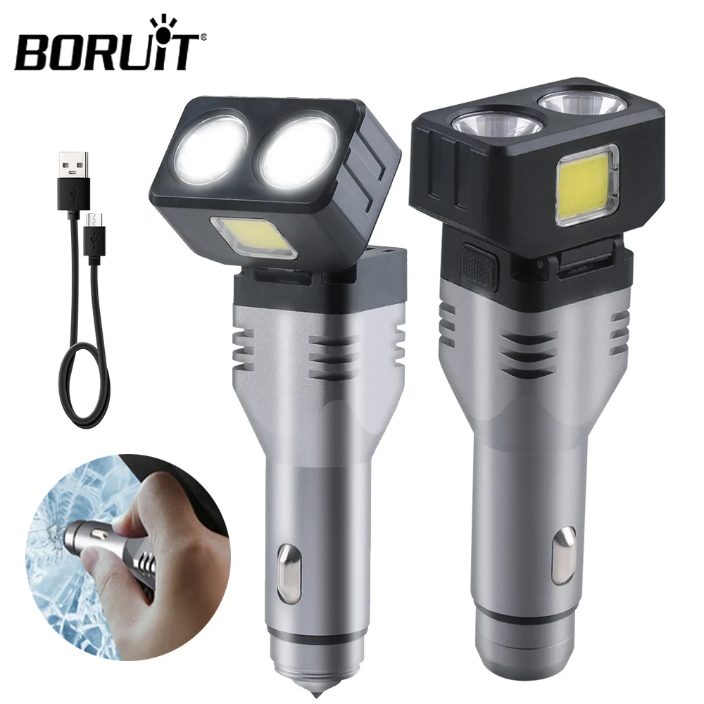 

BORUiT LED Flashlight Car Chargeable Lantern Portable Rotatable Magnet Emergency Work Light Camping Torch Powerful Lamp Fishing