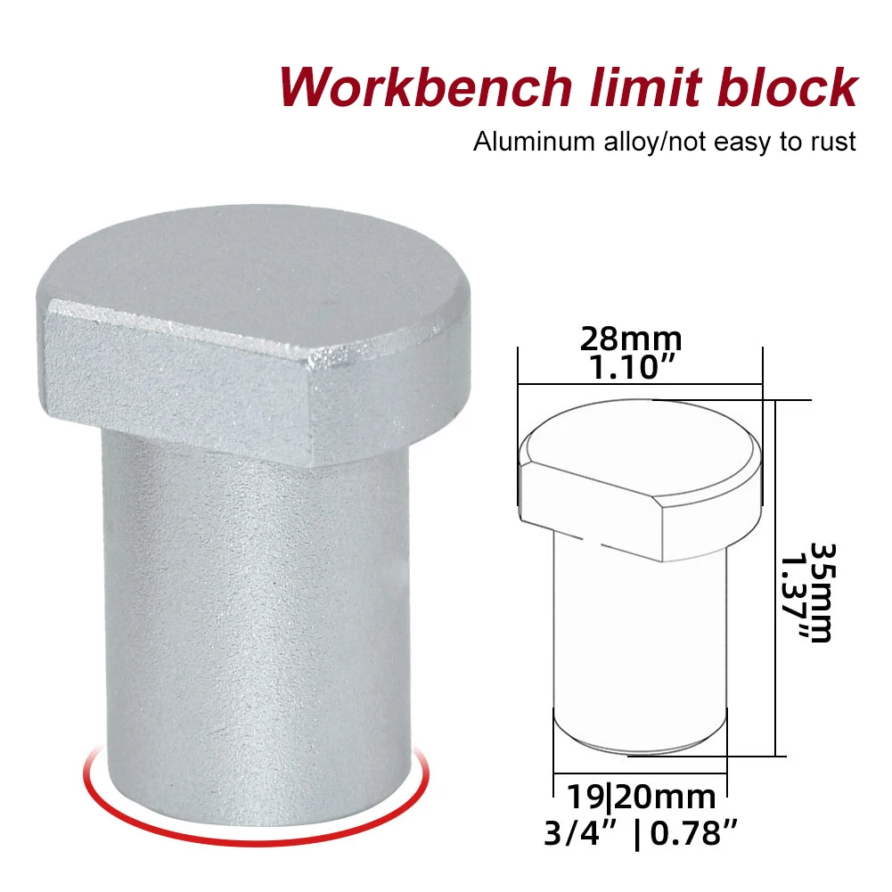 Aluminum Alloy Workbench Peg Brake Stops Bench Clamp 19/20mm Dog Woodworking Table Limit Block Workbench Workshop Tenon Stopper