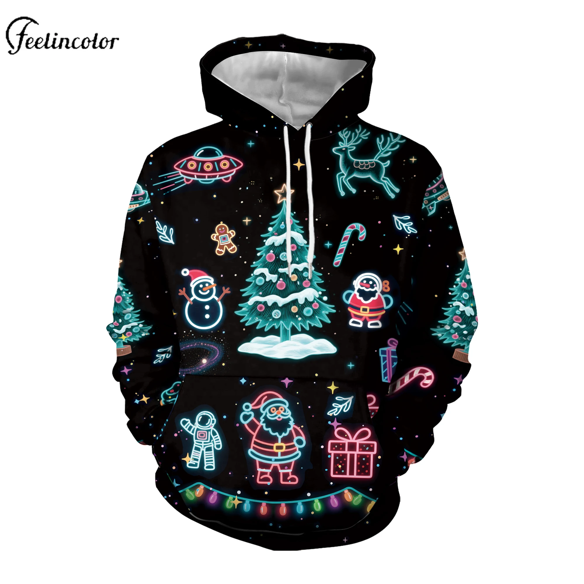 

3D Digital Print Christmas Hoodie Men Women Neon Santa Claus Snowman Christmas Tree Pattern Ugly Xmas Pullover Hooded Sweatshirt