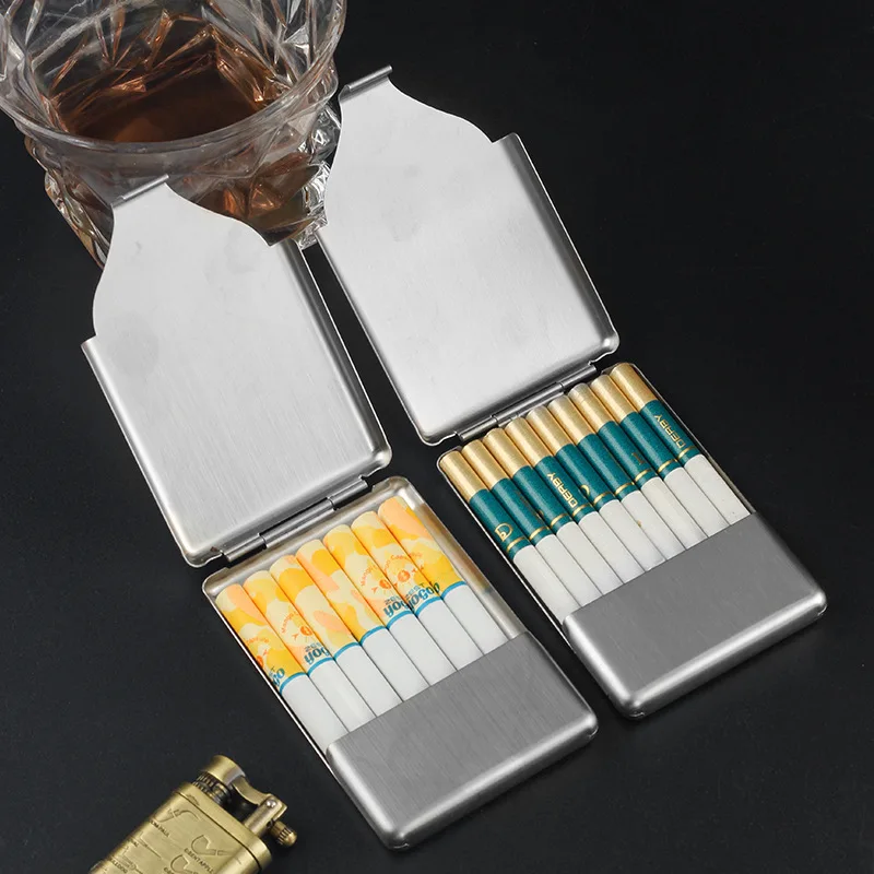 Durable Stainless Steel Cigarette Box With Flip-Top Design, Pocket-Style Pressure-Resistant Cigarette Holder, Smoking Accessory view 4