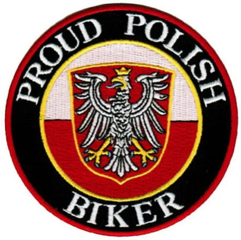 PROUD POLISH BIKER PATCH POLAND FLAG EMBLEM embroidered iron-onPOLSKA SOUVENIR ≈7cm