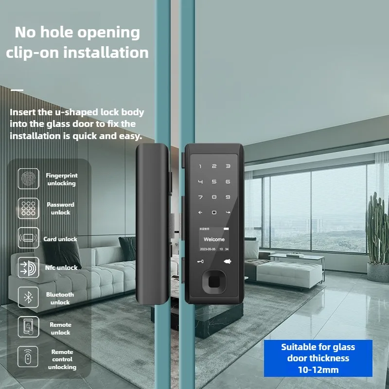 WIFI Smart Door Lock Fingerprint Password Card NFC APP Key Unlock Electronic Lock Frameless/Frame Glass Push Sliding Door
