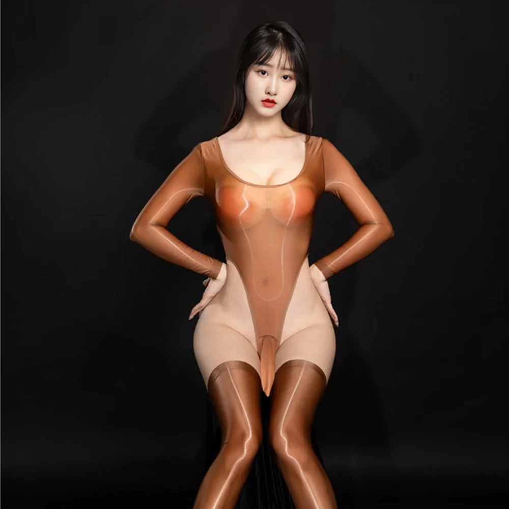 ملابس داخلية غريبة لامعة ناعمة للجنسين الفيل نوست غمد ثونغ قطع الجوارب مثير شير انظر من خلال يوتار مطاطا Unitard