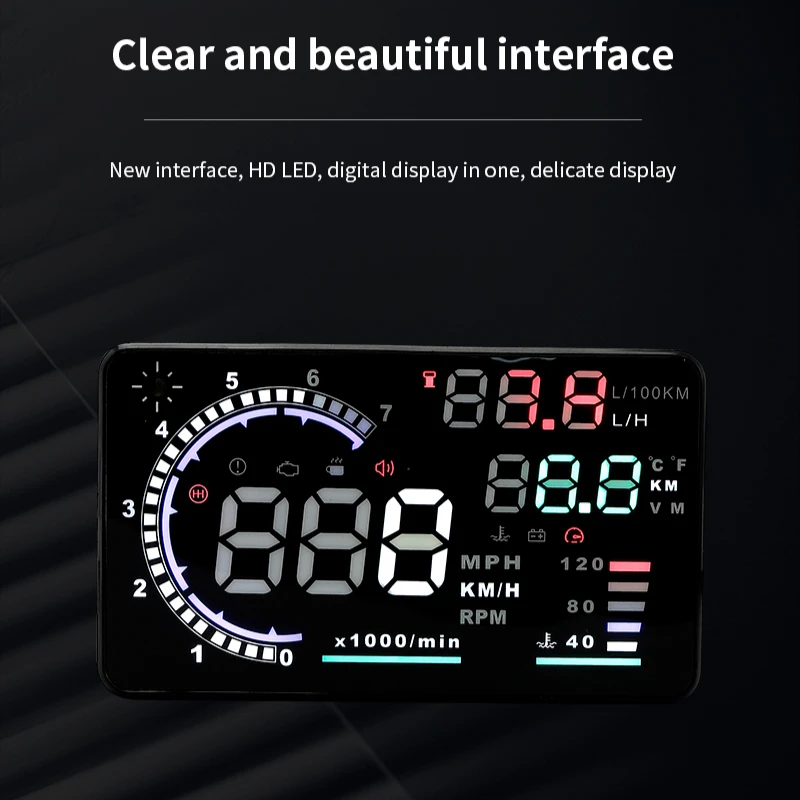 Car Head Up Display Digital Speedometer Windshield Projector OBD2 Data Diagnostic Tool with Speed Fuel Voltage Alarm Warning