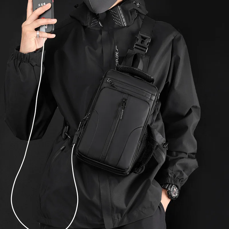 New Fashion Men\'s Chest Bag Shoulder Backpack Waterproof Sling Cross Body Satchel Travel Bags with USB Charging Port Gifts 2023