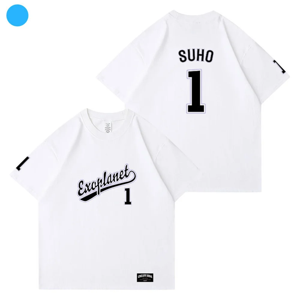 KPOP Cream Soda Letter Printing Loose O-Neck Short Sleeve Dance Practice Room T-Shirt Unisex Casual Clothes BaekHyun SeHun Fans