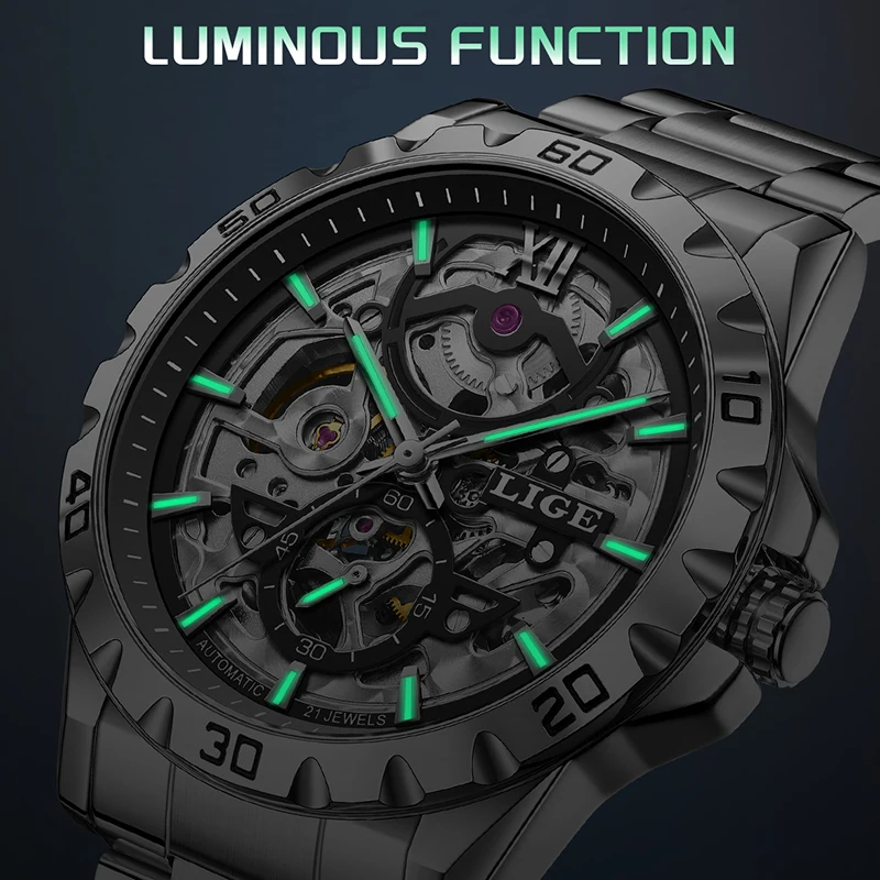 

2025 LIGE новые автоматические часы мужские модные спортивные роскошные мужские часы водостойкие светящиеся турбийоны механические наручные часы Reloj