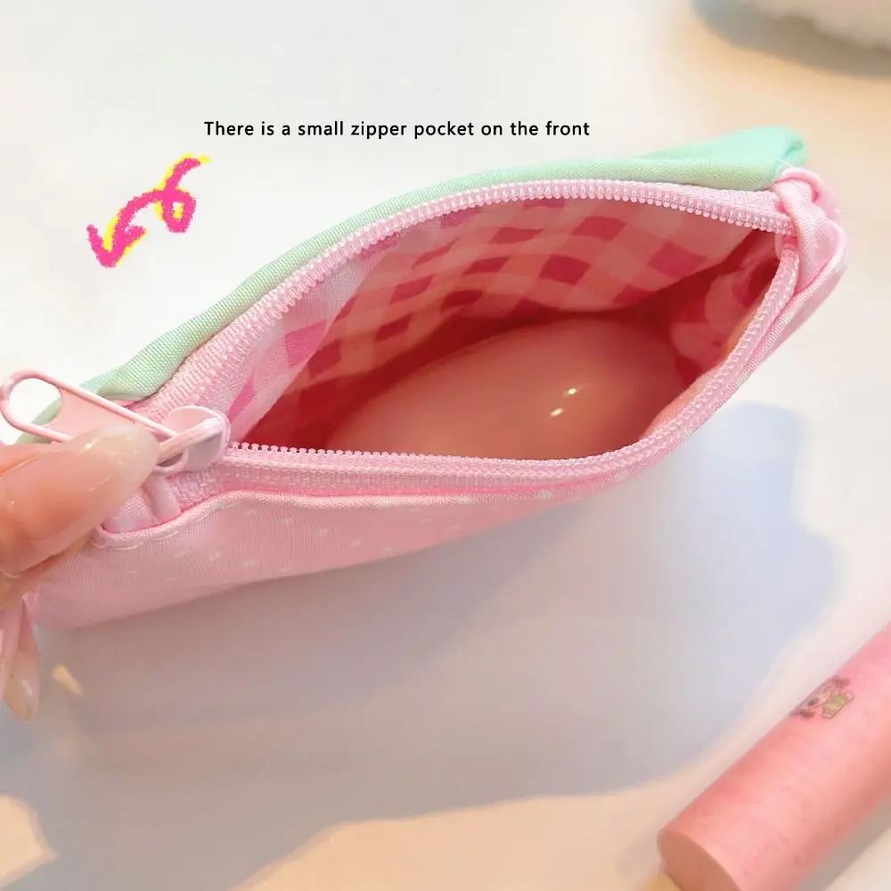 Multi-functional Strawberry Coin Purse Portable Zipper Design Card Holder Polka Dot Mini Makeup Bag Small Accessory Storage view 4
