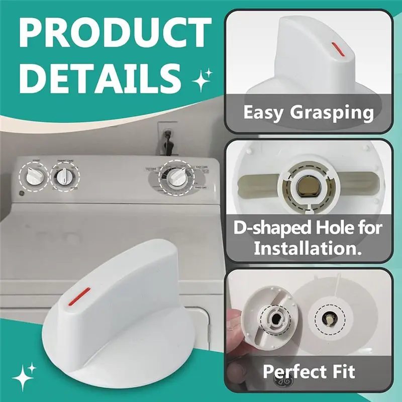 B59B WH1X2721 Dryer Knob 4Pcs Replacement for AP2044893 123C7931, Washer Dryer Timer Knob for GE Hotpoint, White & Red