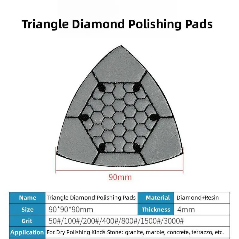 Imagem -02 - Triangle Diamond Dry Polishing Pads Lixa de Lixa Multi Ferramenta Oscilante Mármore Granito Concreto Terrazzo 90 mm Pcs