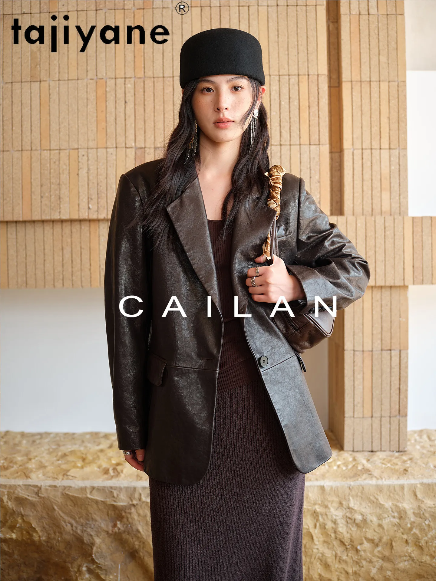 Kurtka damska TAJIYANE z prawdziwej skóry koziej, średniej długości, elegancki płaszcz, wysokiej jakości kurtki ze skóry naturalnej, odzież damska na jesień 2026, nowa kolekcja.