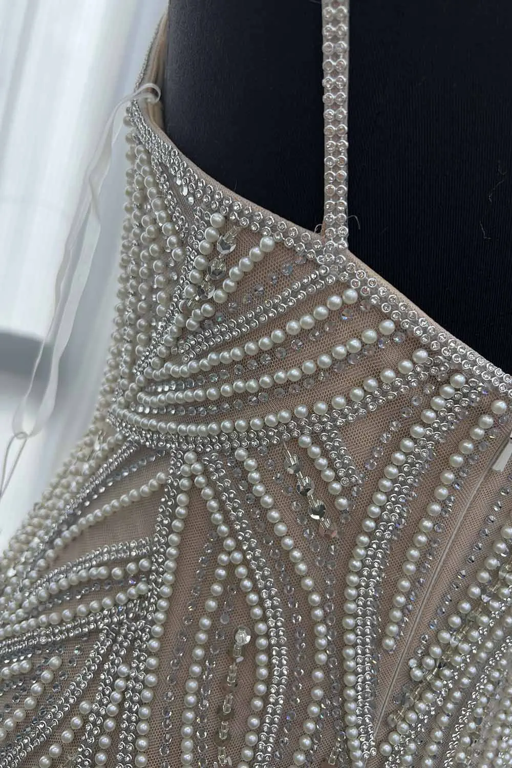 YQLNNE 027 argent cristaux nus longues robes de bal bretelles perles perlées sirène robe de soirée