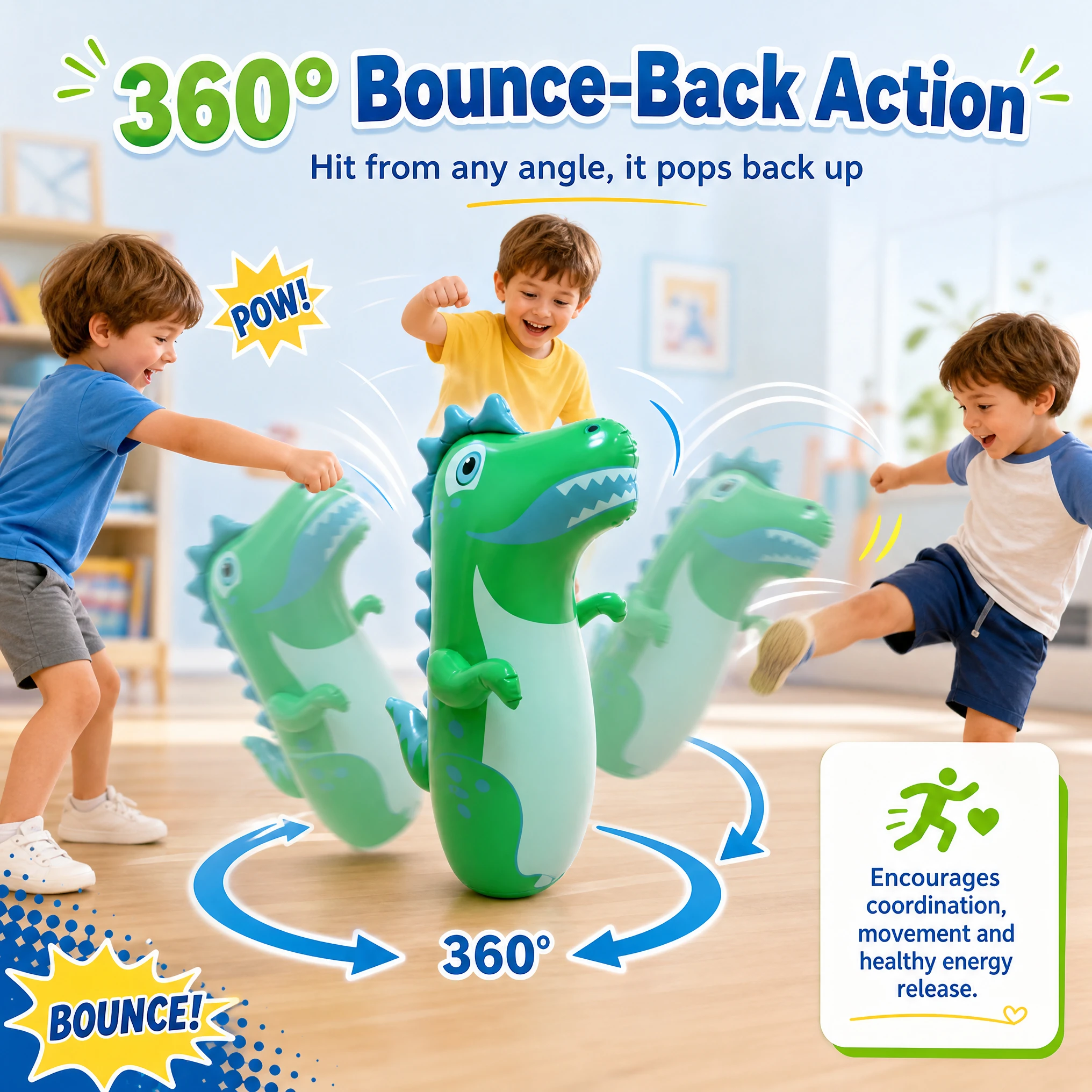 Inflatable Dinosaur Tumbler Thickened PVC Kids Punching Bag Water Weighted Base Stress Relief Boxing Toy Indoor Outdoor