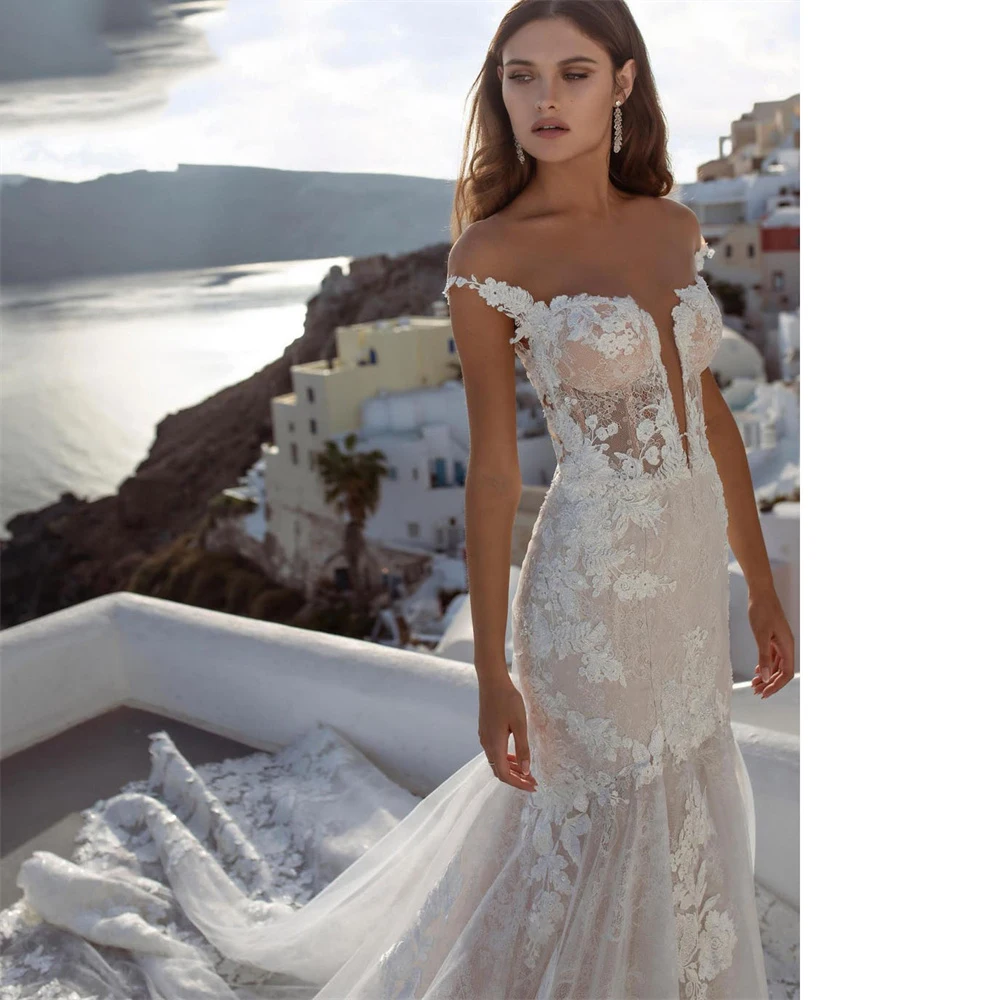 Robe de mariée en dentelle avec appliques pour la mariée, magnifique robe de princesse, sirène, longue traîne, sur mesure, 2023