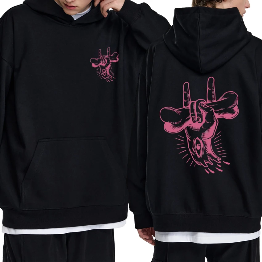 

Personalization Rock On Skeleton Hand Gothic Graphics print Sweatshirt Men women harajuku fear streetwear Unisex Fleece Hoodie