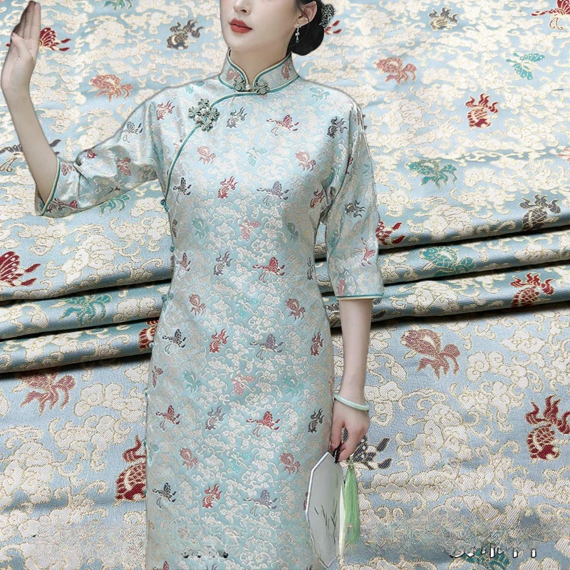 New Chinese Style Imitation Song Brocade Jacquard Cheongsam Fabric Butterfly Goldfish Tang Suit Hanfu Woven Brocade Fabric