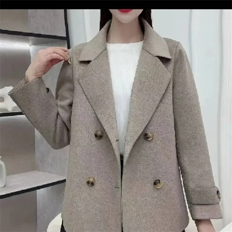 Autumn Winter 2025 New Double-sided Woolen Coat Women Short Loose Double-Breasted Cashmere Wool Jacket Overwear Female Tops