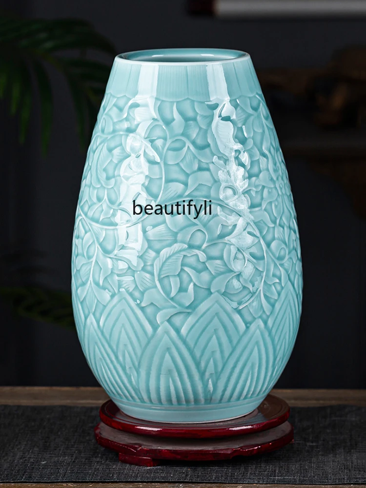 

Jingdezhen Ceramic Vase Rich Bamboo Flower Arrangement Living Room Ornaments High-end Chinese Entrance Decoration