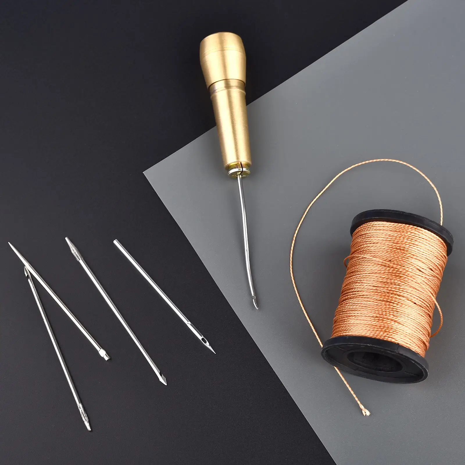 Leather Sewing Set DIY Leather Craft Awl Needle With Copper Handle Nylon Thread Kit Repairing Leather Canvas Tent Shoes Tools