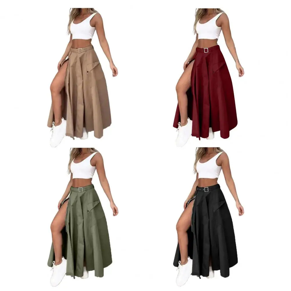 Women Vest Skirt Set Women\'s Sleeveless Tank Top Maxi Skirt Set with Side Slit Pockets Casual High Waist Suit for Summer Outfits