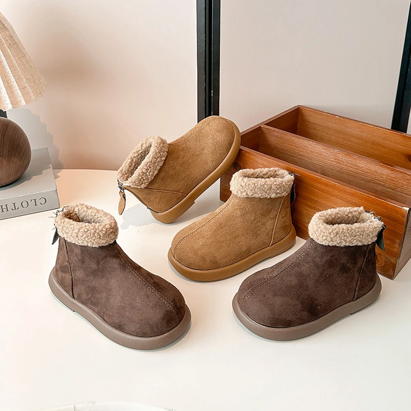 

Кожаные ботинки с плюшевой подкладкой для мальчиков и девочек, новинка 2023 года, зимние детские теплые зимние ботинки, нескользящие дышащие универсальные детские школьные повседневные ботинки