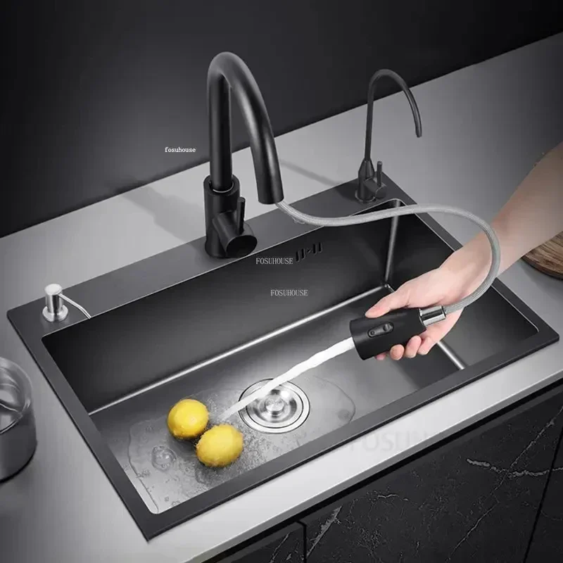 

Nano Black Kitchen Sinks Stainless Steel Single-slot Dishwashing Sink Undercounter Basin Washbasin Home Kitchen Accessories