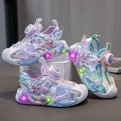 Disney Frozen Elsa Princess Girls' LED Sandals Summer Children's Sports Beach Pink Purple Girls' Soft Shining Shoes Size 23-36