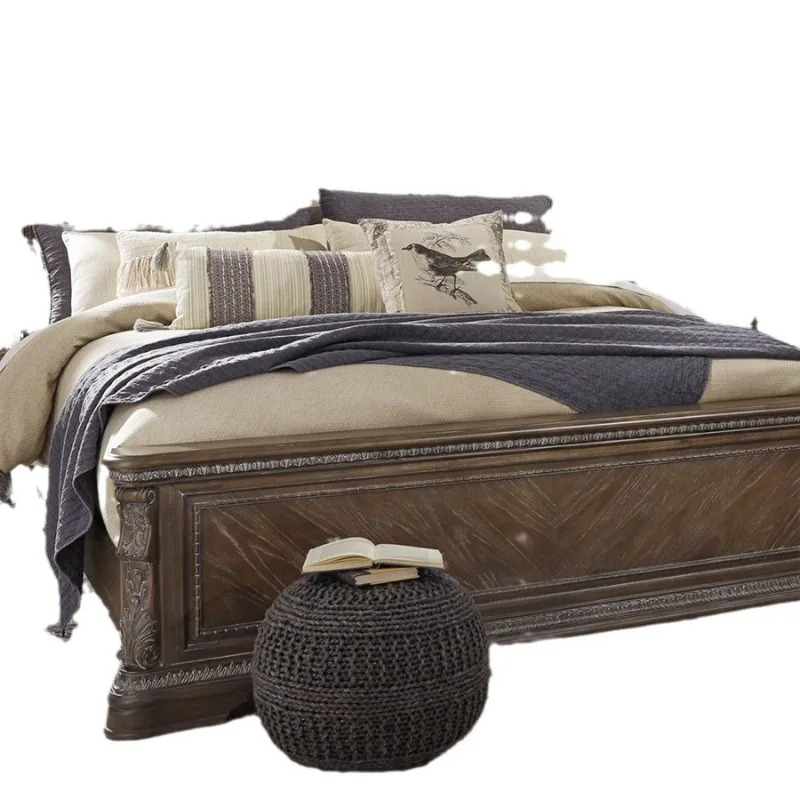 French retro old bed 1.8 meters wedding bed modern simple oak bed