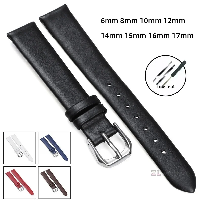 6mm 8mm 10mm 12mm 14mm 16mm 17mm Retro Genuine Leather Watch Bracelet Women Watchband Wristband Mini Band Small Size Watch strap