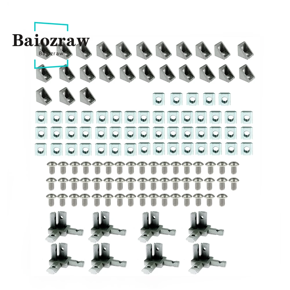 

EU 2020 aluminum profile 3D printer builds 1720 Angle brackets M5 slide in T nuts L type three-way connectors openbuilds CNC