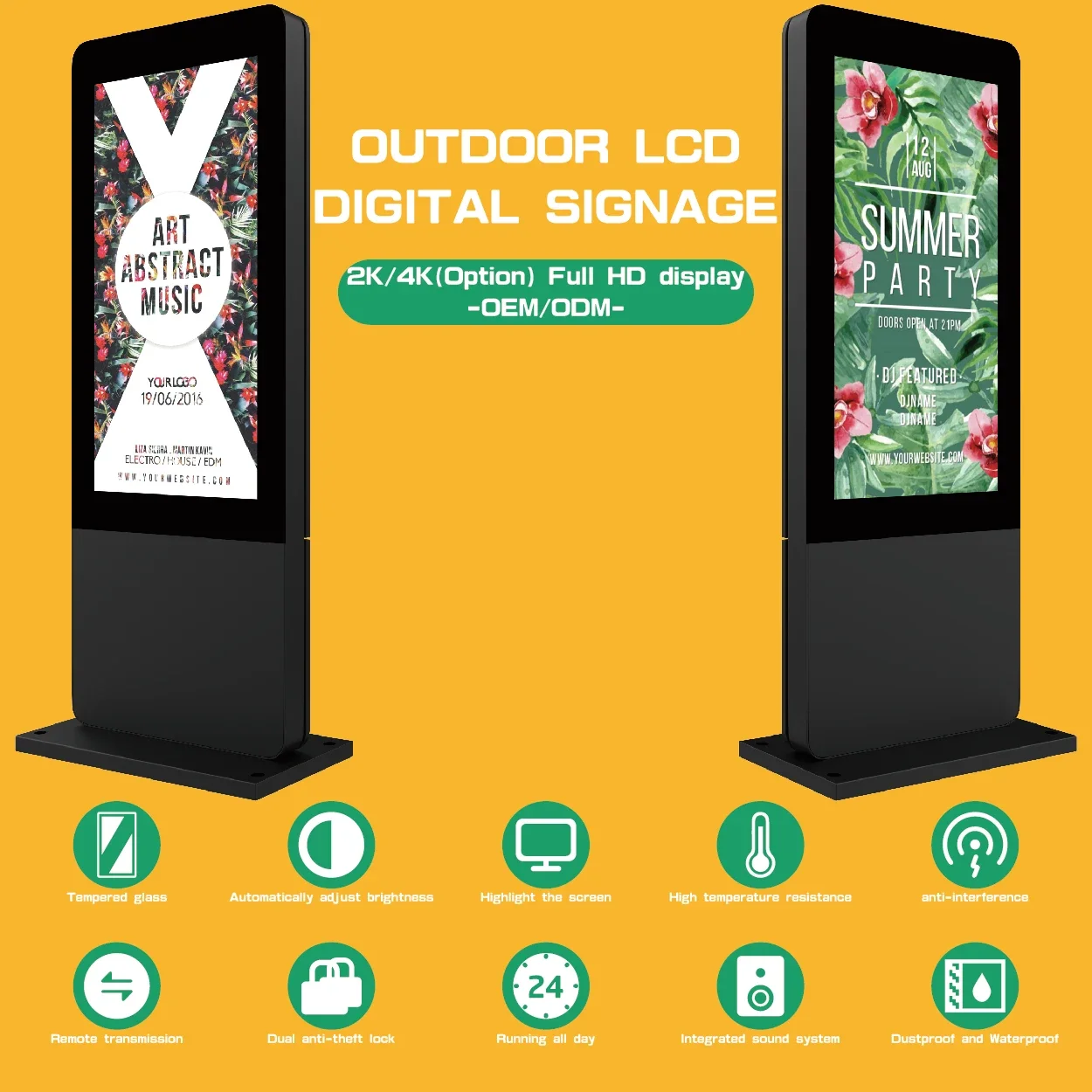 Outdoor 49 55 Inch Advertising Player Touch Screen Vertical Floor Standing Totem Digital Signage Displays Outdoor Kiosk