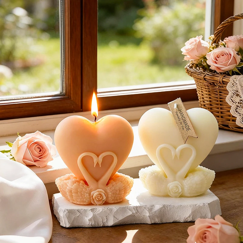 3D Swan Heart Candle Silicone Mold Valentine\'s Day Handmade Gifts SwanPlaster Resin Ornaments Mould Soap Candle Making Supplies
