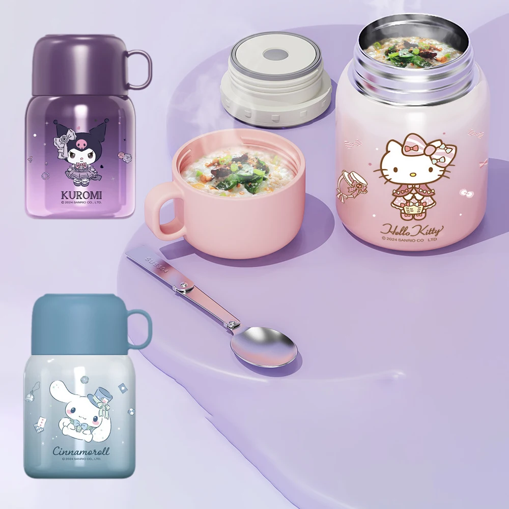 500ML Sanrio Cinnamoroll Kuromi Cartoon 304 Stainless Steel Stew Beaker Leak-Proof Vacuum Flask Tumbler Soup Container Bottle