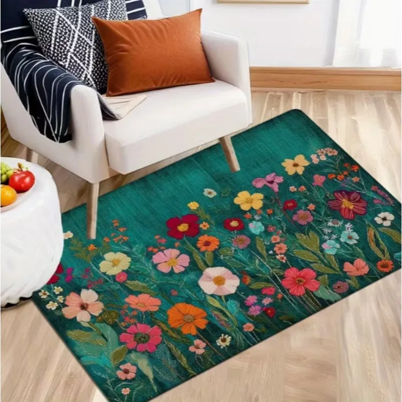 Lebendige Frühlings-Fußmatte mit Blumenmuster, weich, perfekt für Eingangsbereich, Wohnzimmer, Schlafzimmer, Badezimmer, Küche und Wäsche, Heimdekor-Matte