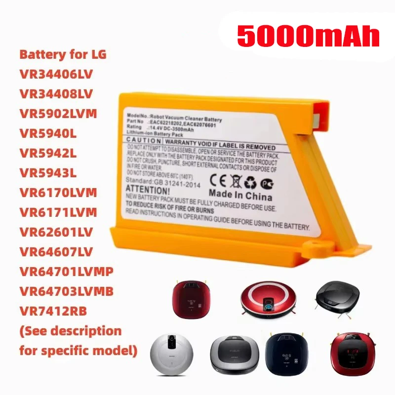 5000mAh EAC62218205 For LG Sweeping Mopping Robot Battery VR6260LVM VR6540LV R76CIM VR5940L VR6540VL EAC60766107 Vacuum Cleaner