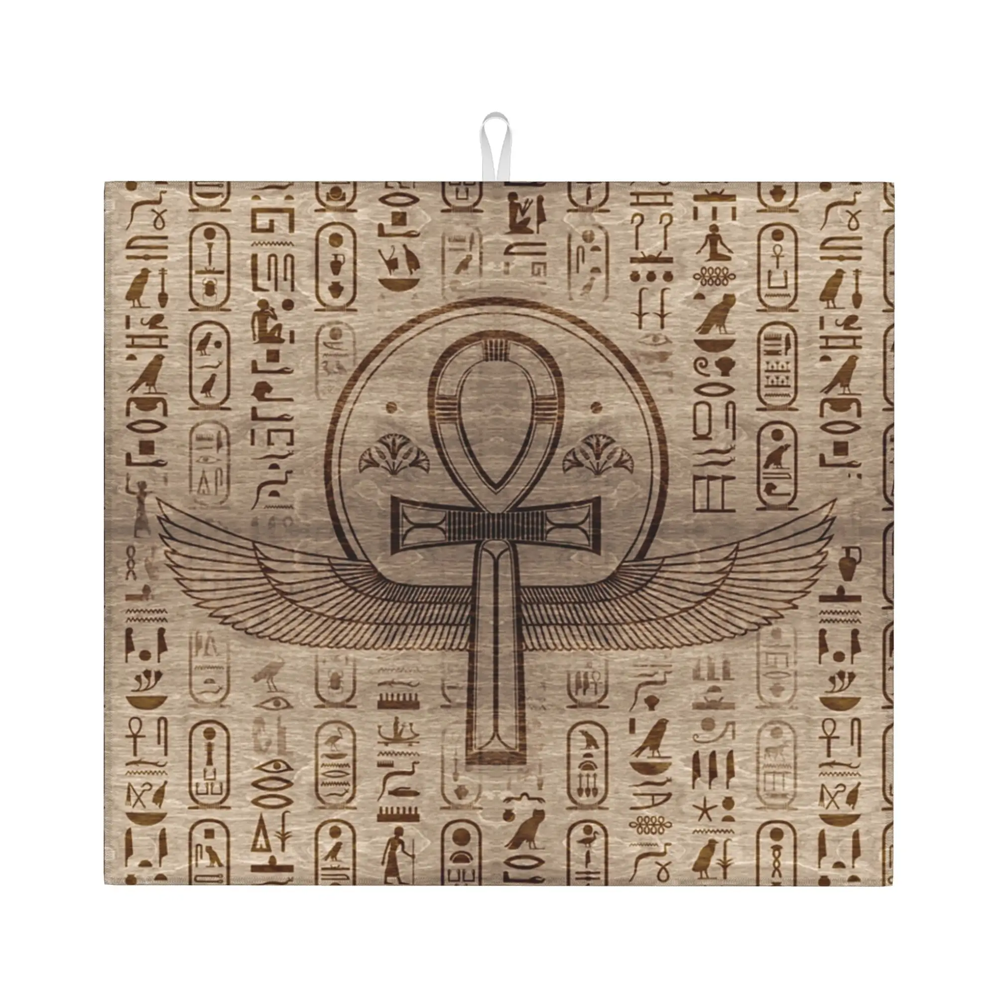 Egyptian Cross Ankh Drying Mat For Kitchen Waterproof Reusable Ancient Egypt Hieroglyphics Bathroom Countertop Protector Mat