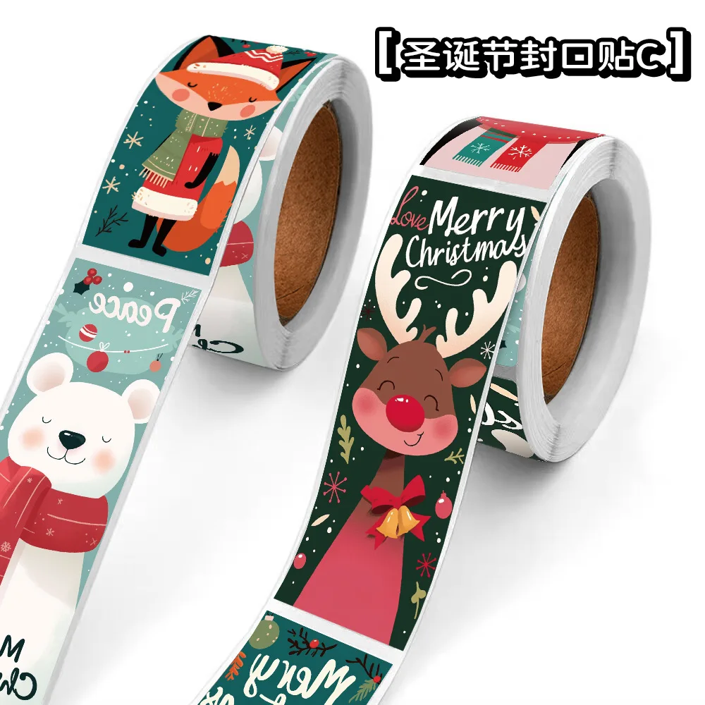 Picture 3: 120pcs/Roll Cute Christmas Stickers Roll Santa Polar Bear Merry Christmas For Gift Wrapping Packaging Wholesale
